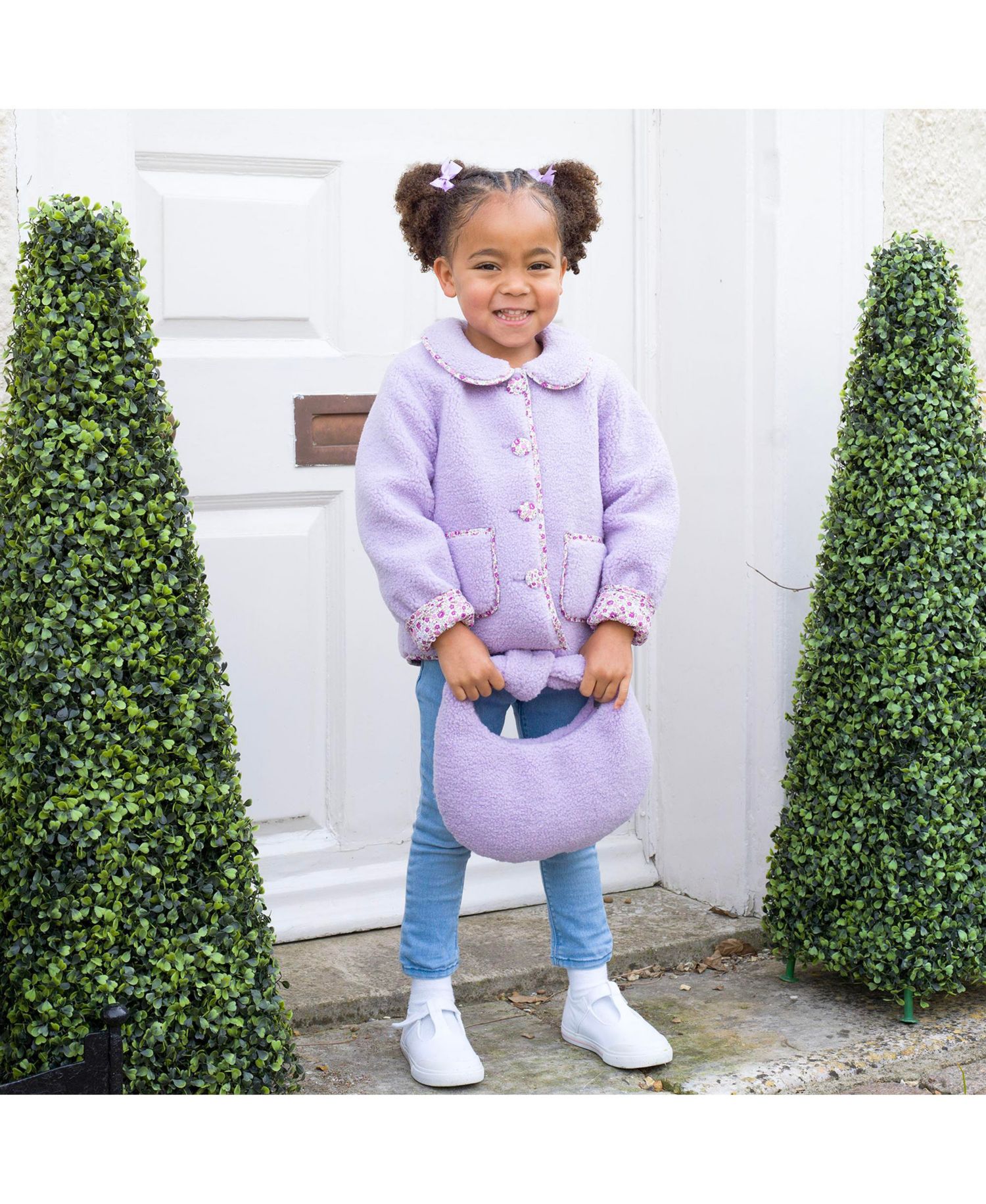 Toddler Girls' 2T-5T Faux Shearling Floral Trim Jacket