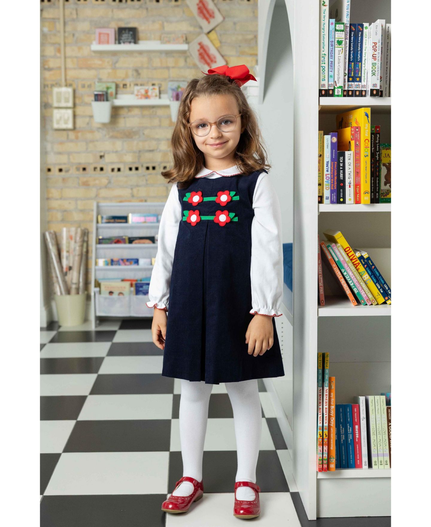 Сарафан для девочек Florence Eiseman из вельвета с аппликацией-цветами, 2T-5T, цвет: Синий — фото 2