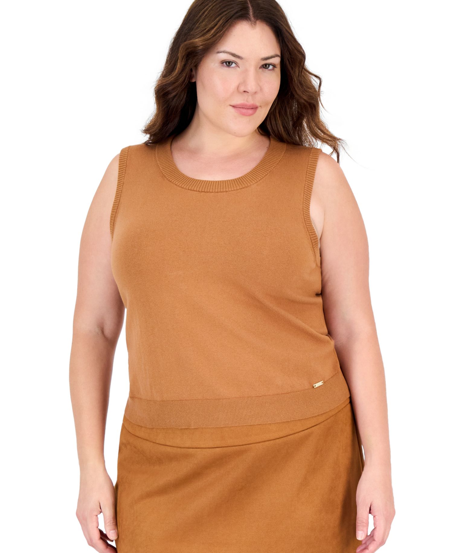 Plus Size Cotton-Blend Fitted Ribbed-Hem Sleeveless Sweater Vest