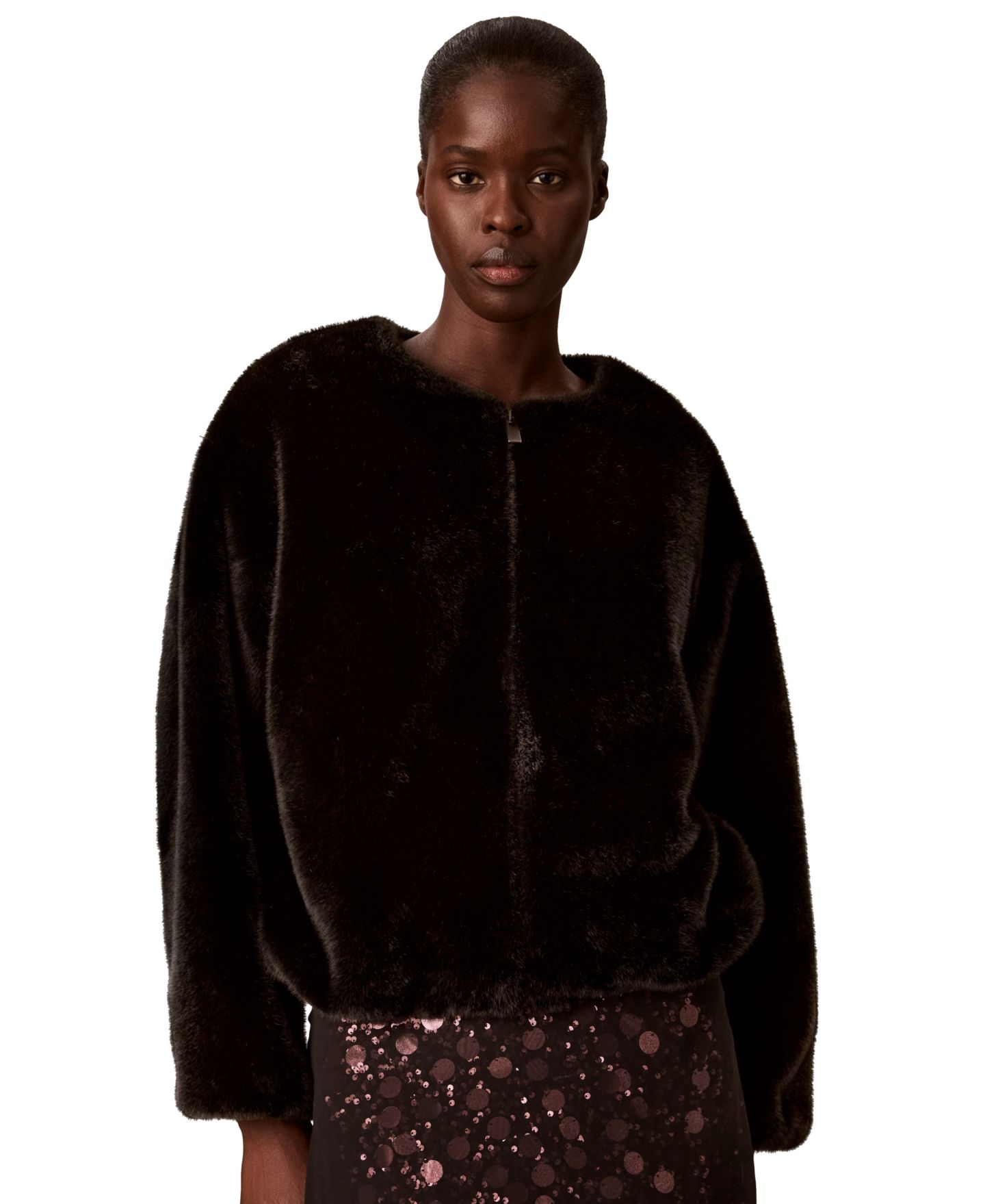 Женская куртка Calvin Klein Petite Faux Shearling Crewneck Cropped, цвет: Чёрный — фото 1