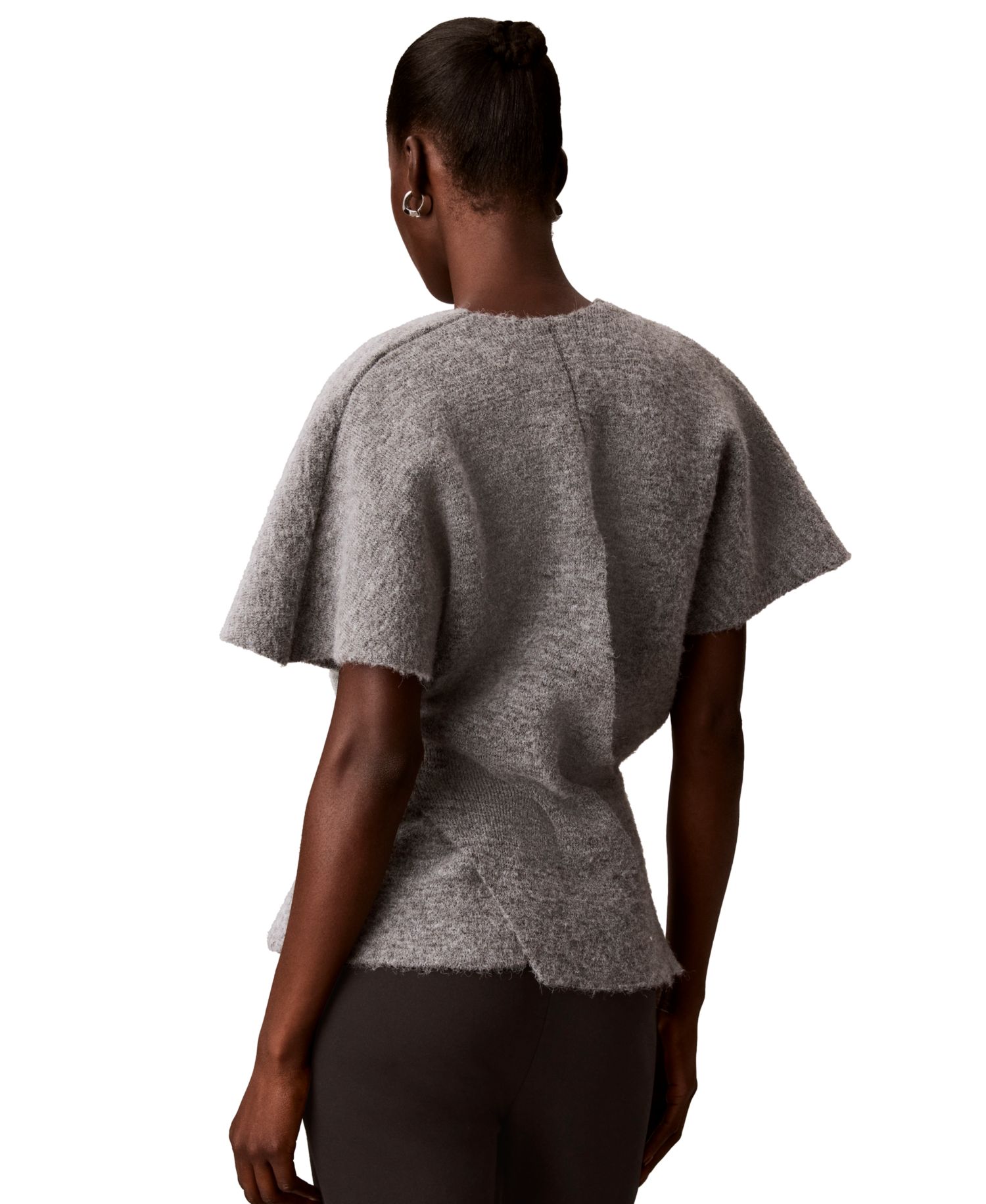 Petite Twist-Knot V-Neck Short-Sleeve Sweater