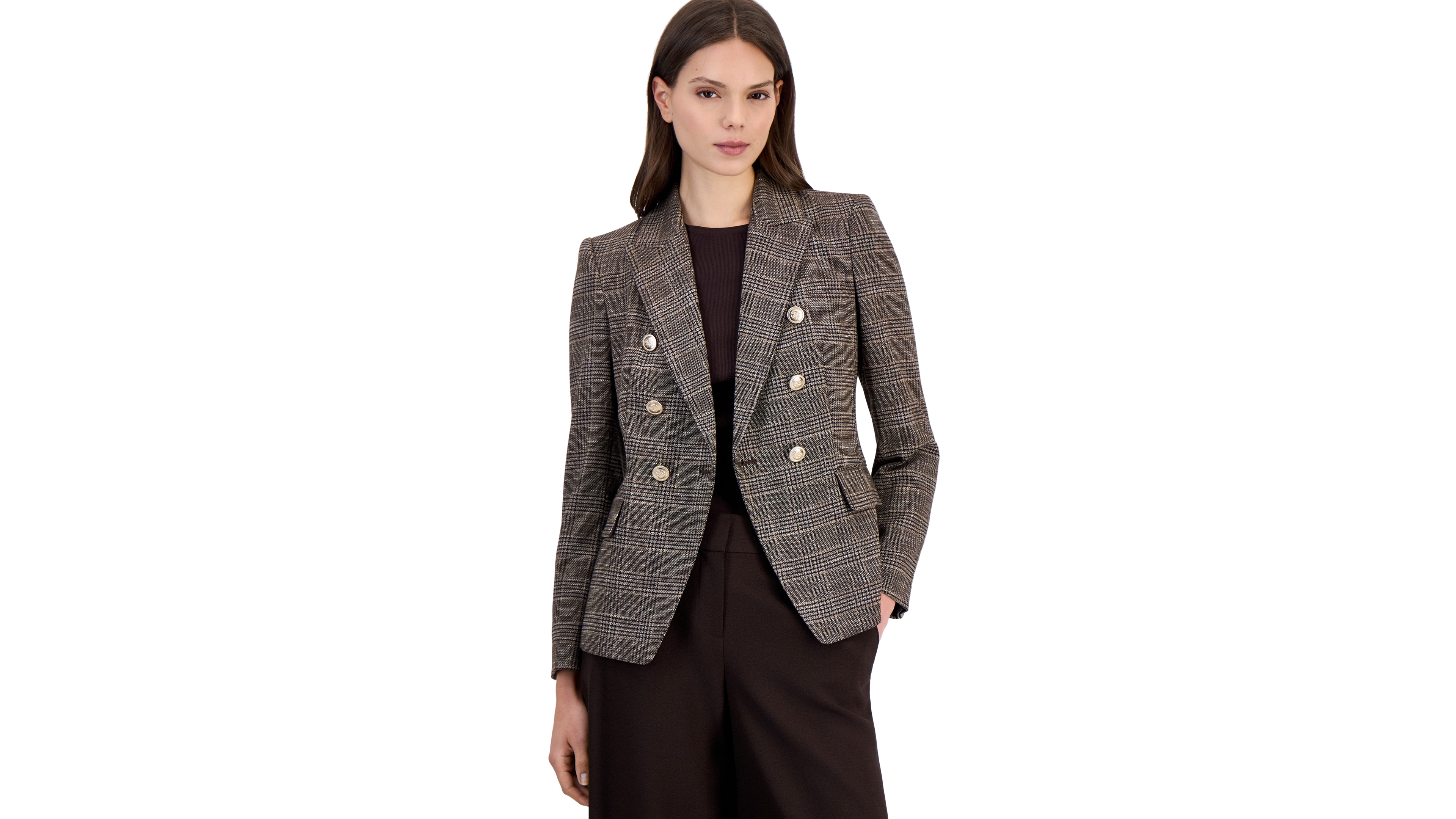 Tahari Women's Double Breasted Plaid Stretch Blazer