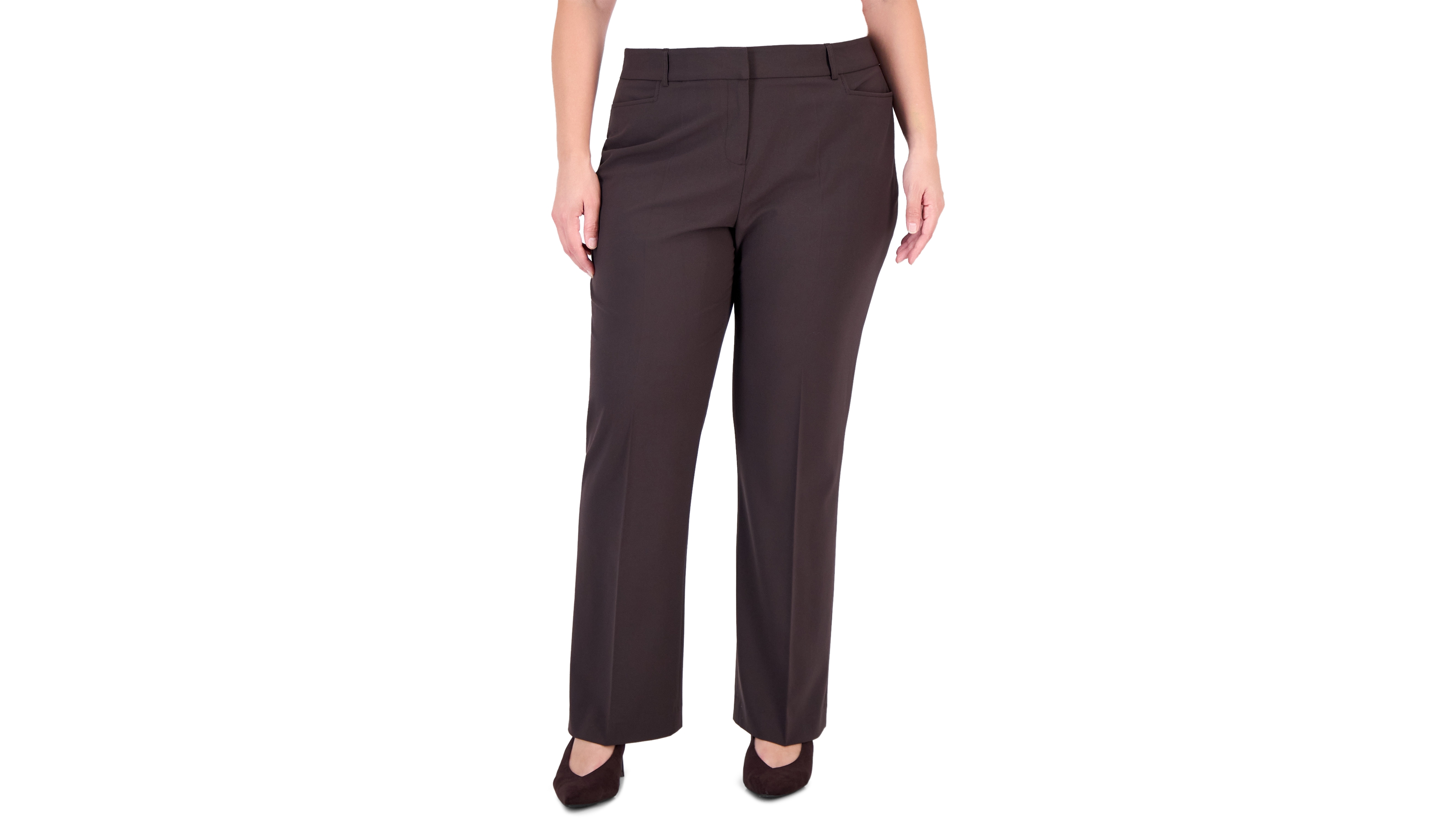 Tahari Plus Bird Eye Flare Mid-Rise Pants
