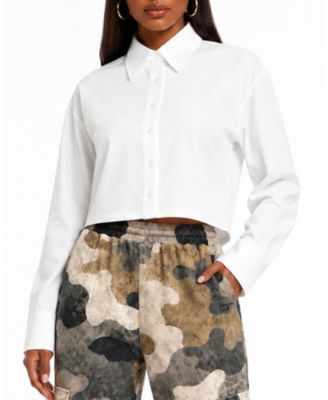 Women's Long-Sleeve Cropped Button-Up Shirt