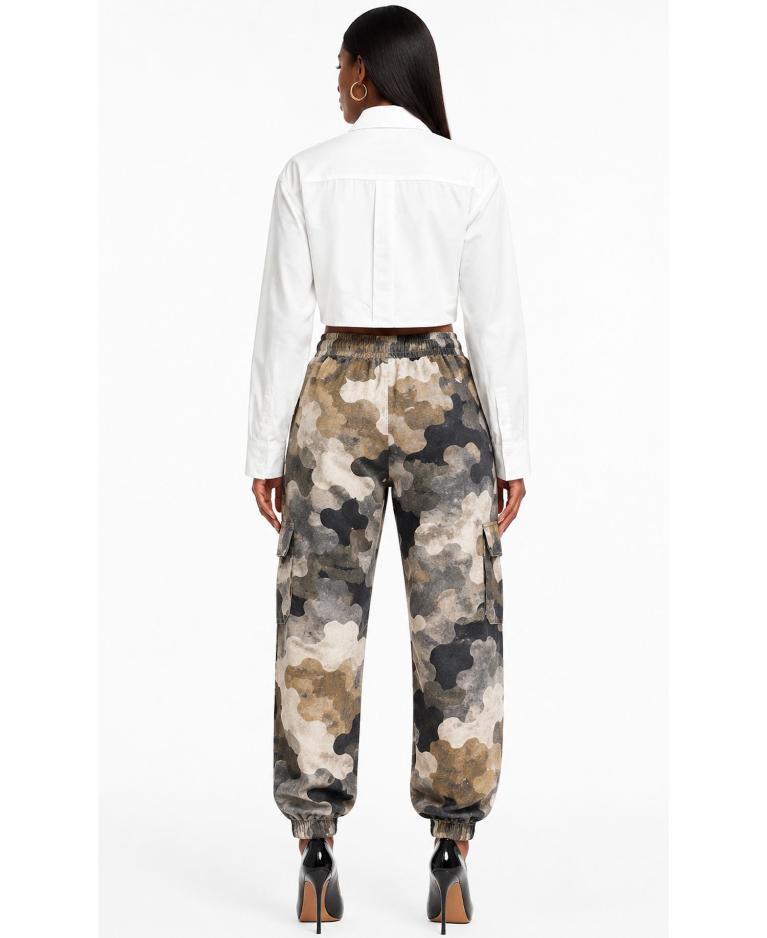 Women's Long-Sleeve Cropped Button-Up Shirt