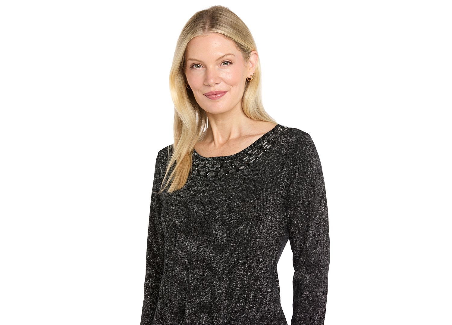 Women's Beaded Long-Sleeve Fit & Flare Dress