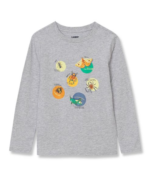 Футболка Lands' End Long Sleeve Graphic для мальчиков, цвет: Серый меланжевый
