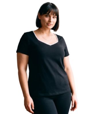 Plus Size Audrey Contrast-Trim Sweetheart Neck T-Shirt