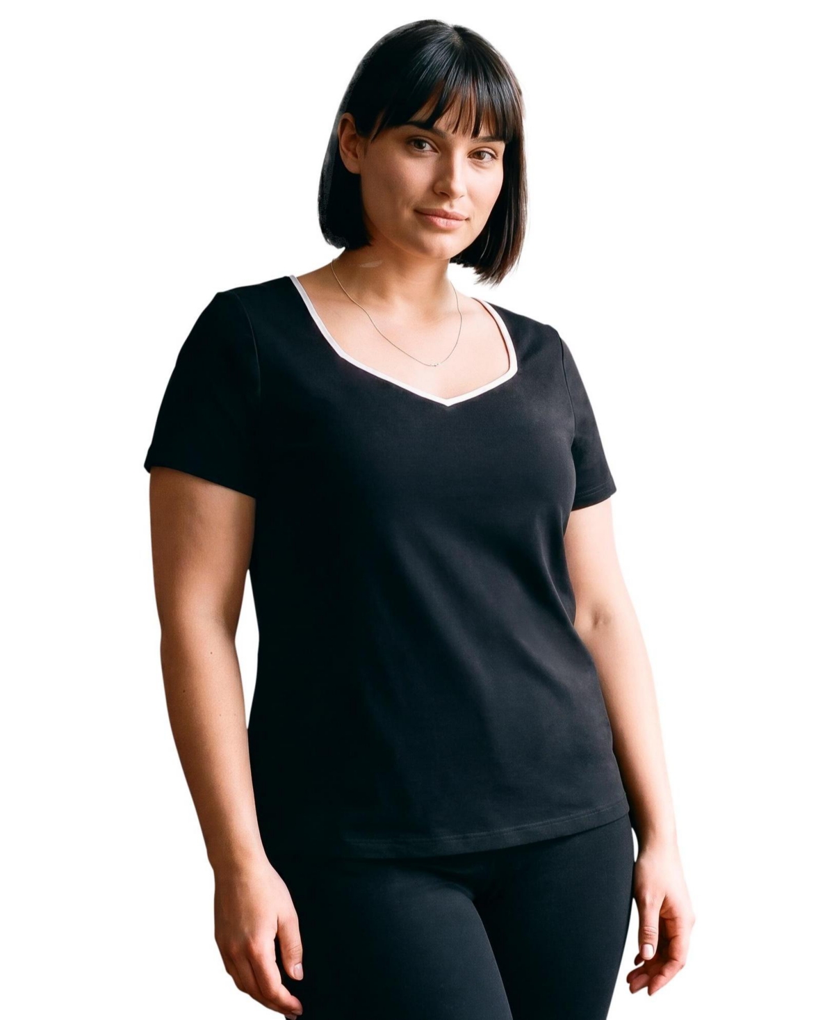 Avenue Plus Audrey Contrast-Trim Sweetheart Neck T-Shirt
