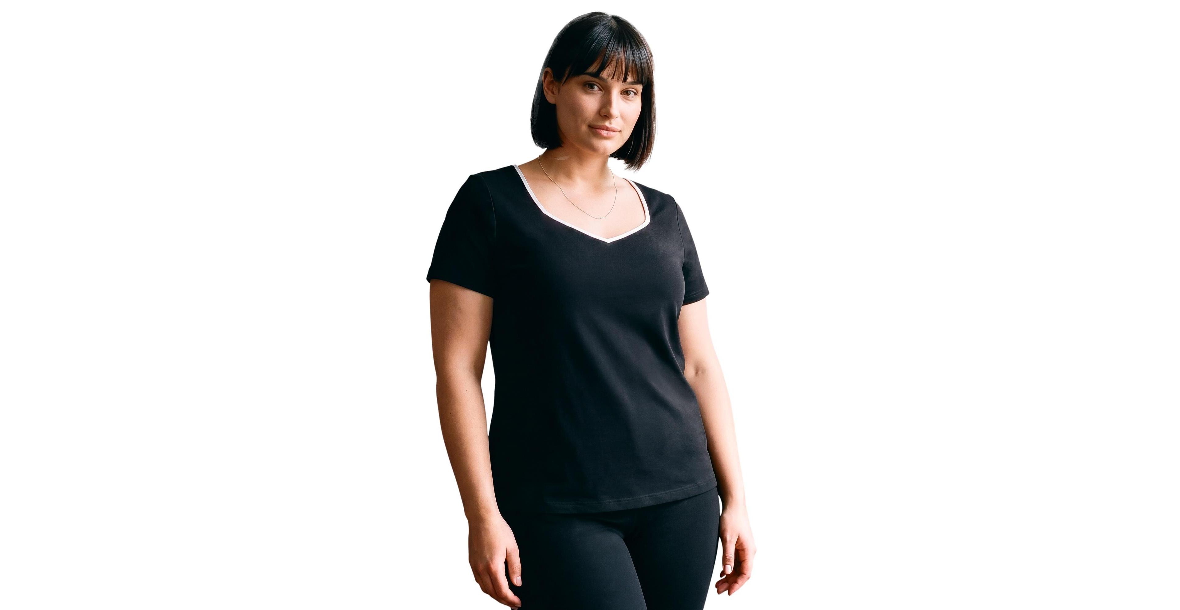 Avenue Plus Audrey Contrast-Trim Sweetheart Neck T-Shirt