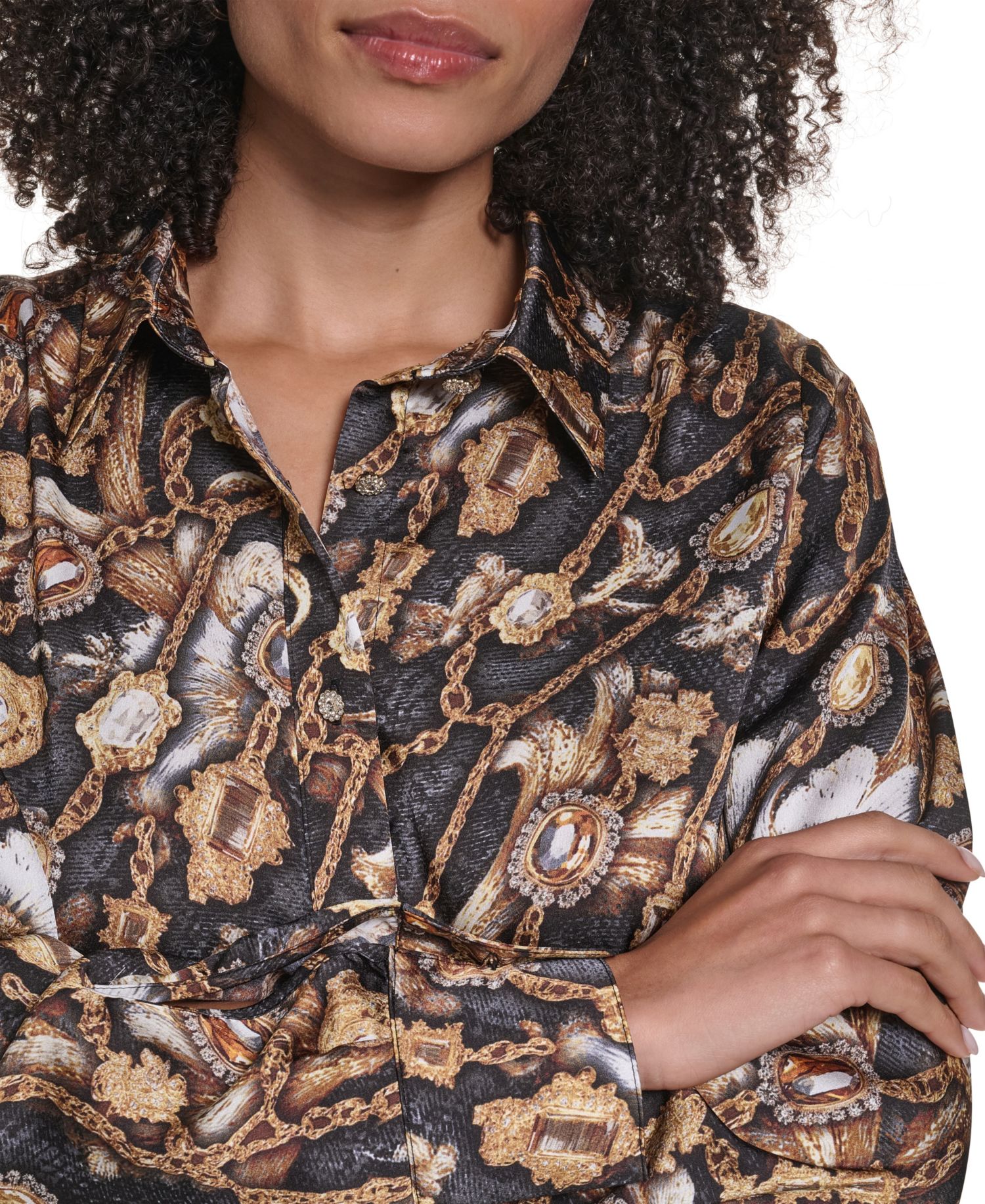 Women's KL623 Satin Long-Sleeve Point-Collar Blouse