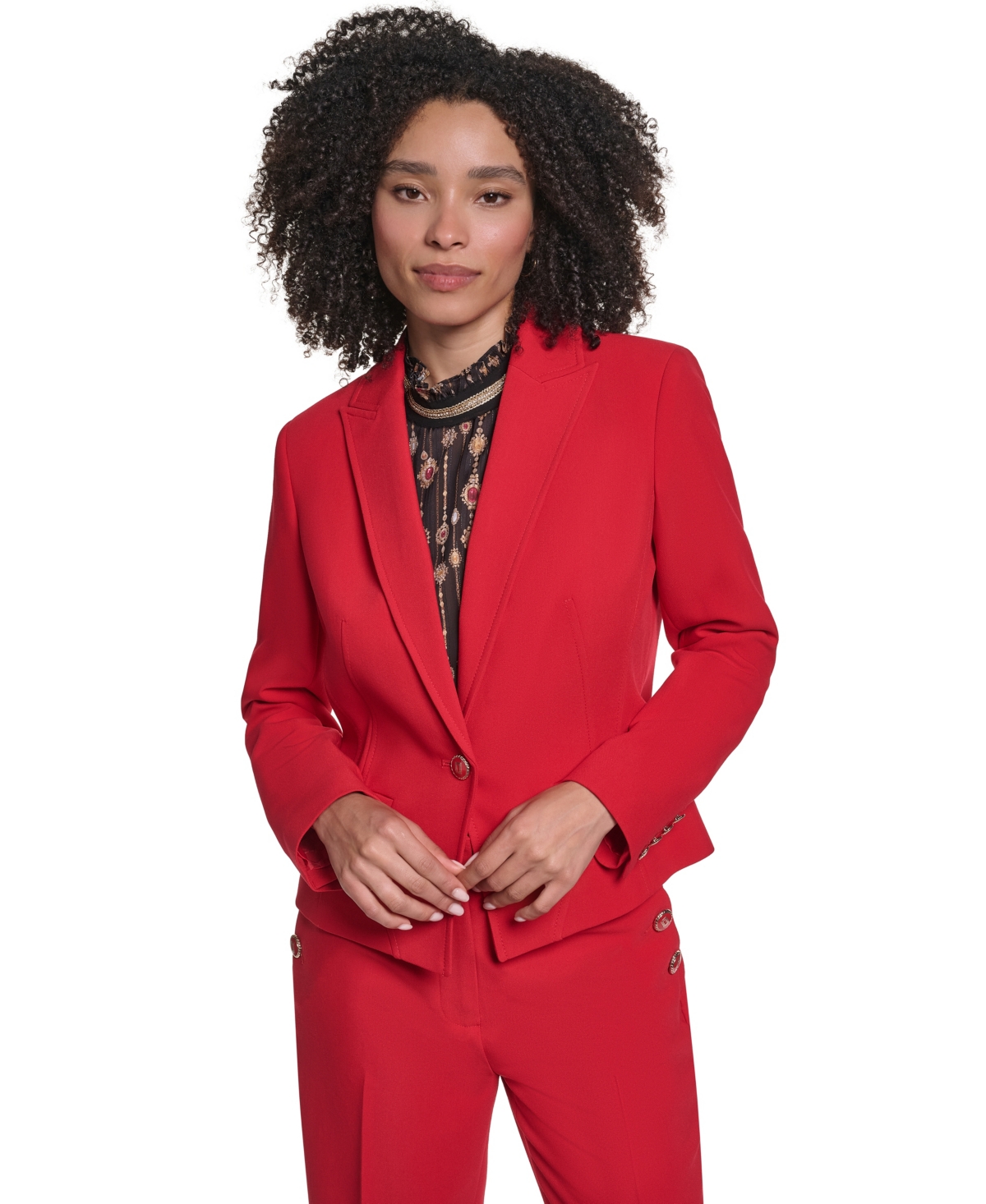 Karl Lagerfeld Paris Women's KL186 Cropped Shoulder-Padded Blazer