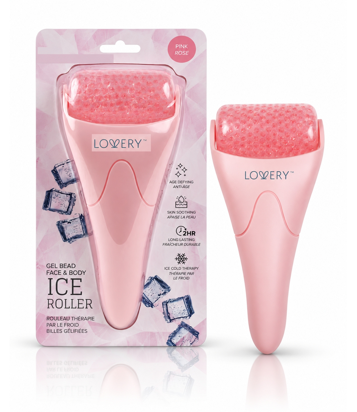 Lovery Pink Ice Roller for Face and Body, Gel Bead Facial Roller, Cooling Skincare Tool, Face Roller for Puffiness, Redness and Pore Care