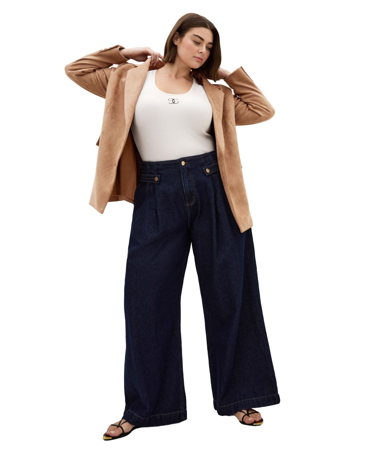 Plus Size Sara Faux Suede Hip-Length Blazer