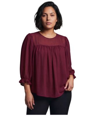 Plus Size Gathered Sheer Relaxed-Fit Blouse