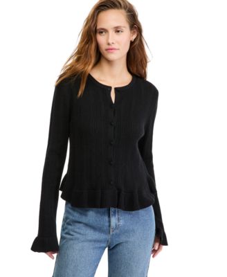 Women's Pointelle Ruffle-Hem Cardigan