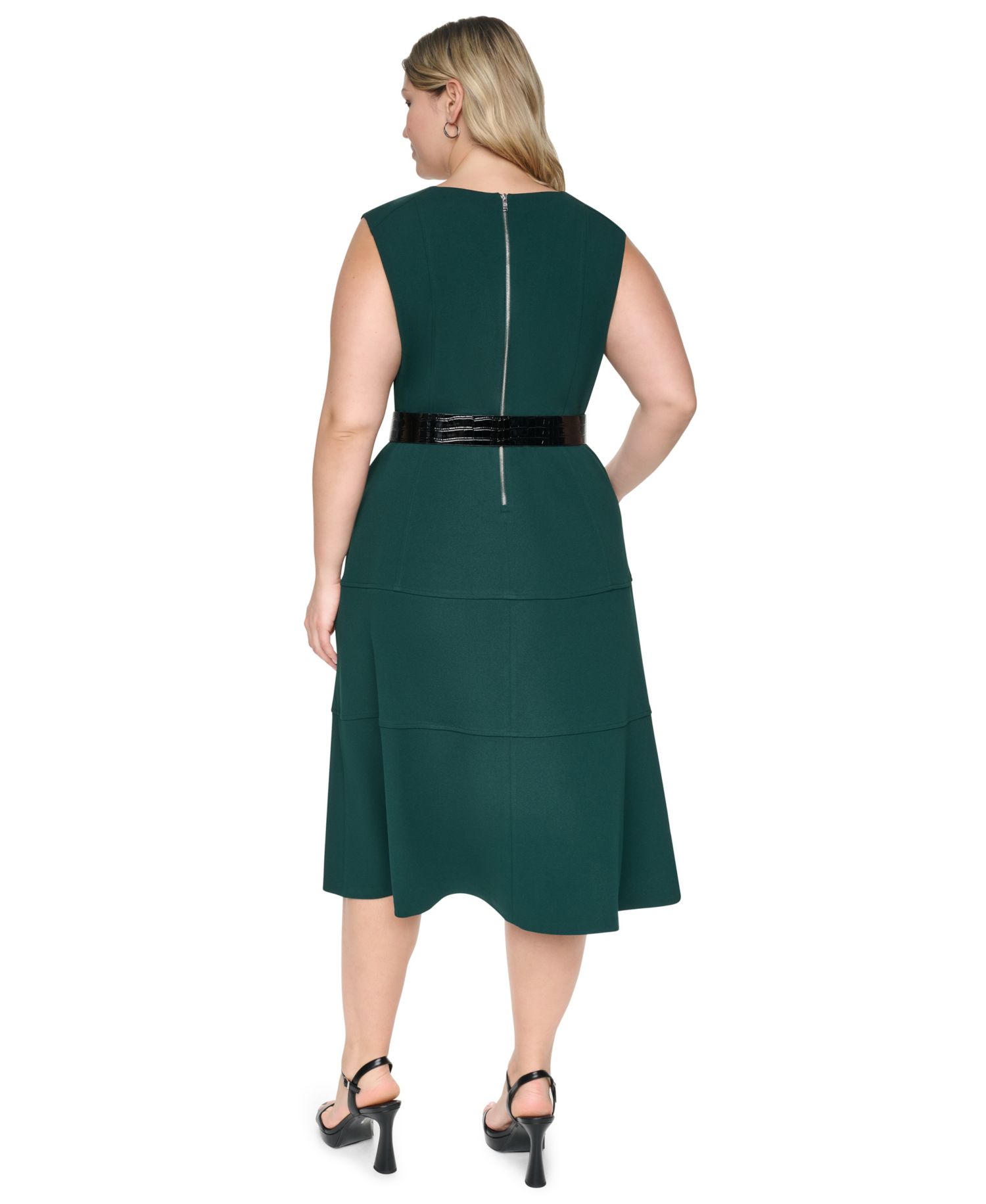 Plus Size V-Neck A-Line Midi Dress
