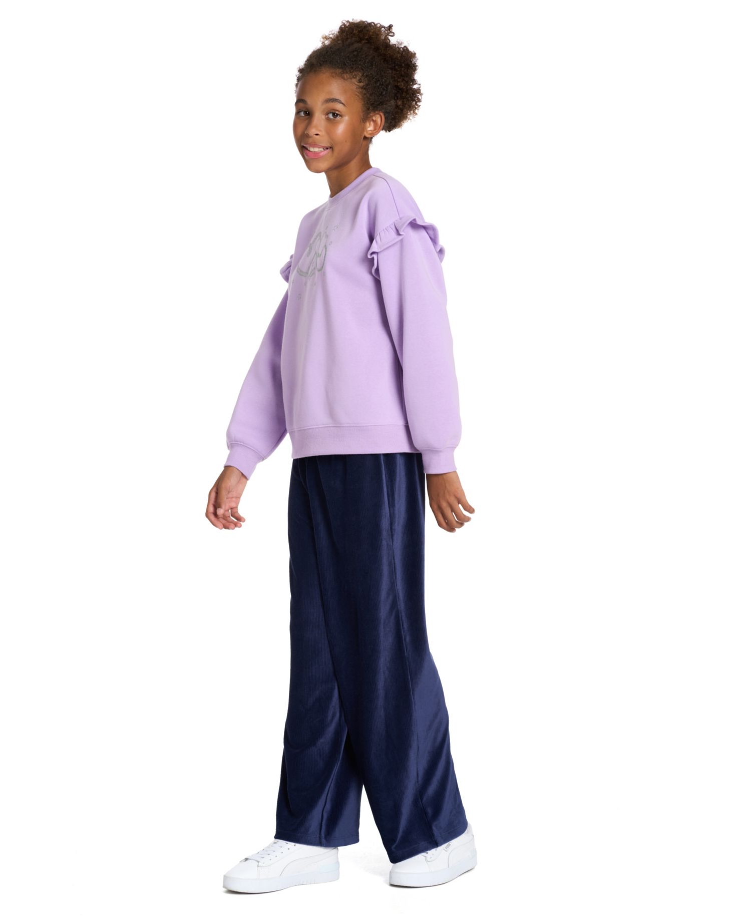 Girls' 4-6X Crewneck Long-Sleeve Sweatshirt and Wide-Leg Pants, 2-Piece Set