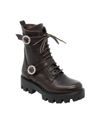 Hacker Lug-Sole Lace-Up Round-Toe Booties