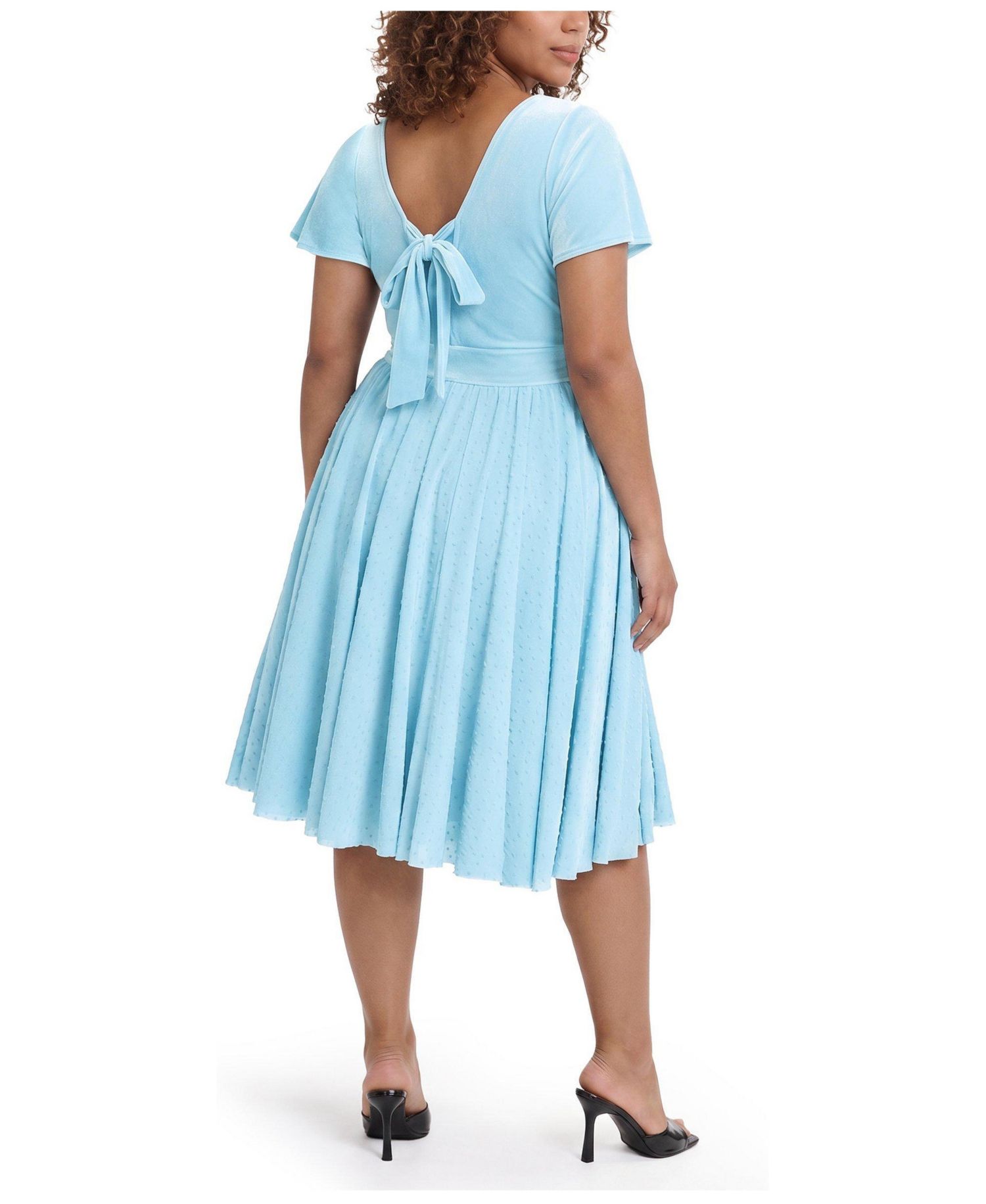 Plus Size Retro Chic Polka-Dot Fit & Flare Flocked-Mesh Dress