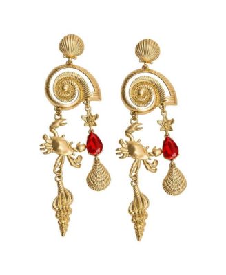 Women's Gold-Tone Crystal Statement Ocean Charm Drop Earrings