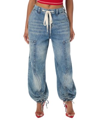 Women's Balloon Horseshoe High-Waisted Drawstring Denim Joggers