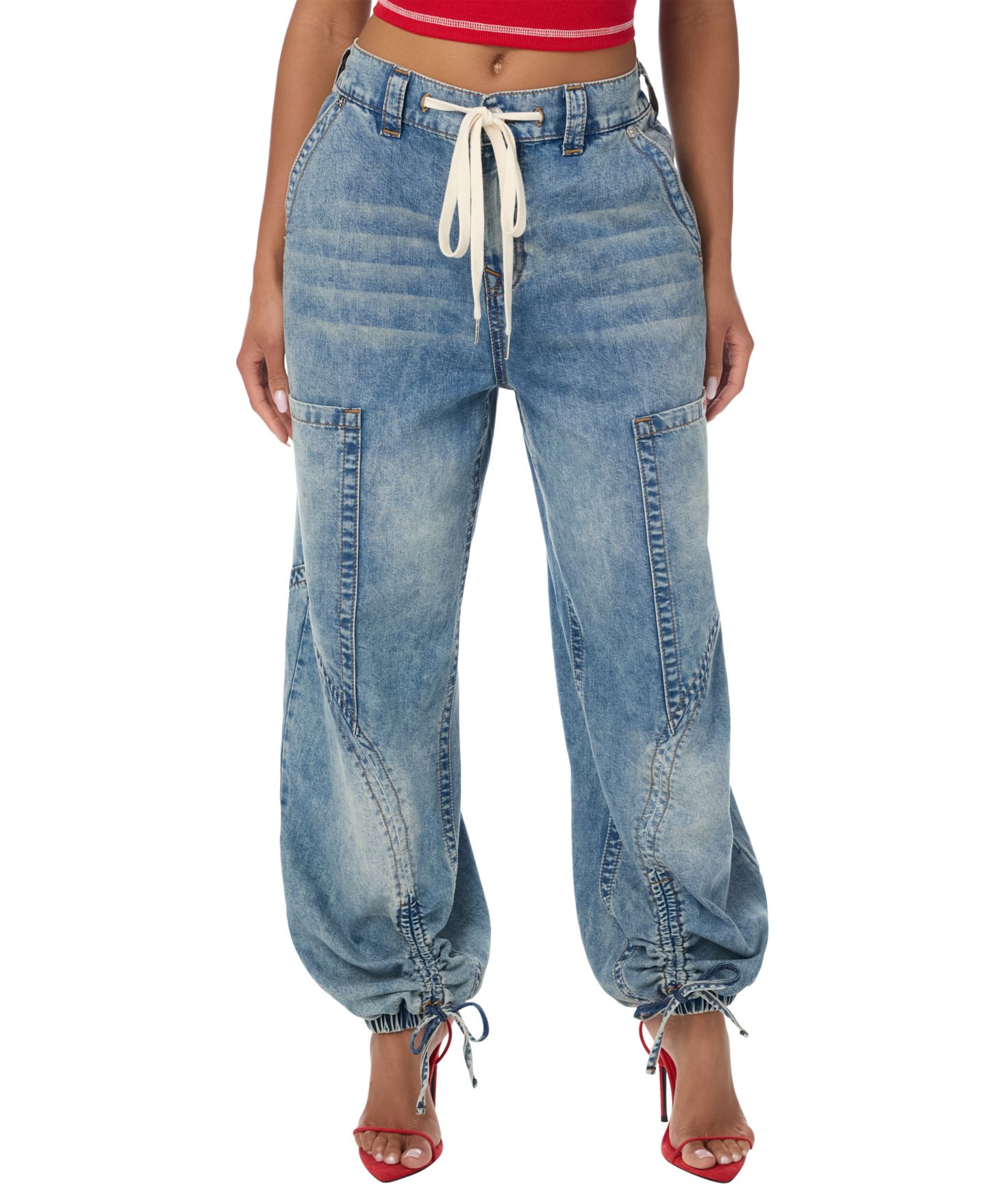 Женские джоггеры из денима True Religion Balloon Horseshoe с высокой талией и кулиской, цвет: Sun Blazed — фото 1