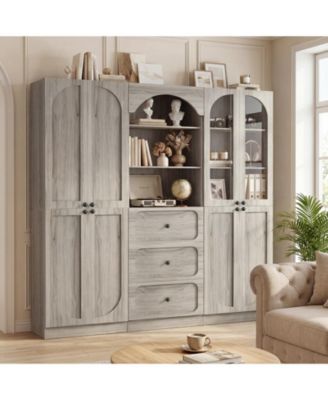 80" Tall Wooden Bookcase System Set of 3 with 3-Drawers and 12-Shelves