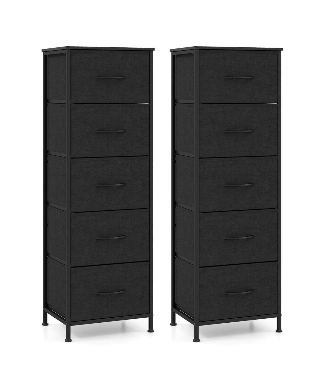 Gymax 2PCS Dresser Nightstand w/5 Roomy Fabric Drawers Heavy-Duty Metal Frame for Dorm