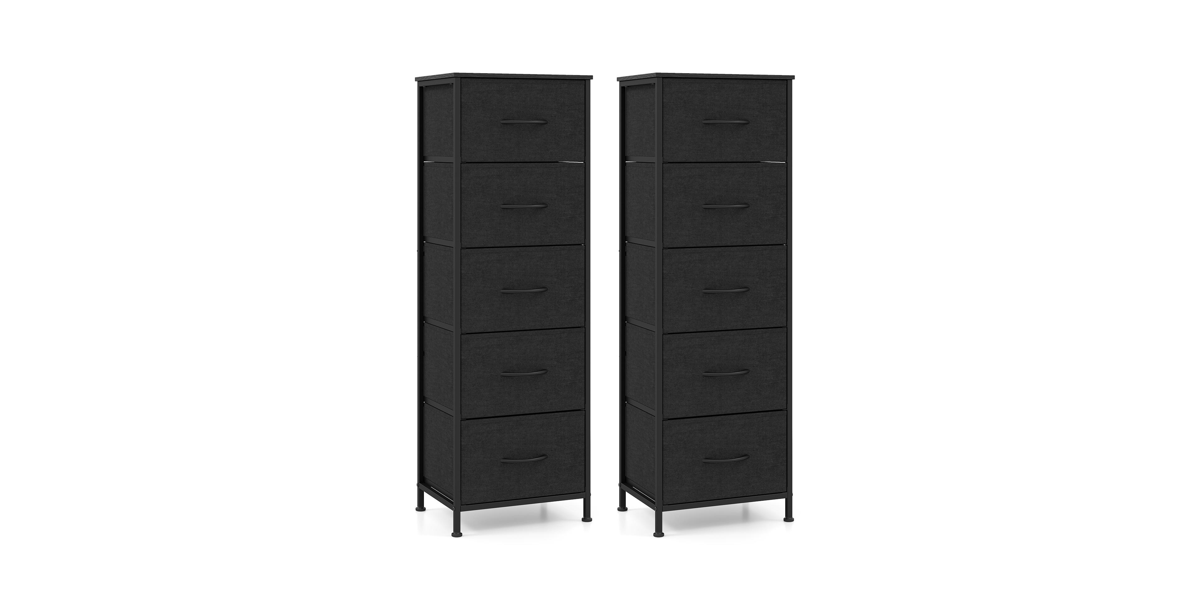 Gymax 2PCS Dresser Nightstand w/5 Roomy Fabric Drawers Heavy-Duty Metal Frame for Dorm