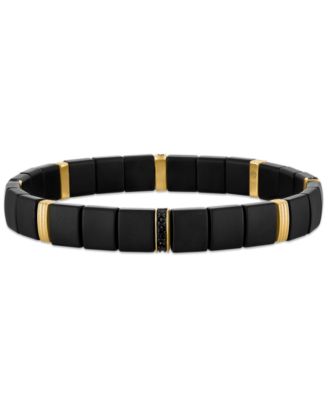 Black Spinel Beaded Stretch Bracelet in 14k Gold-Plated Sterling Silver