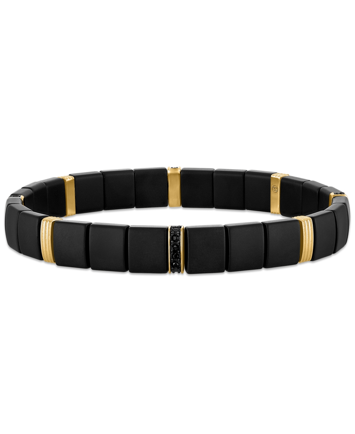 Esquire Men's Jewelry Black Spinel Beaded Stretch Bracelet in 14k Gold-Plated Sterling Silver