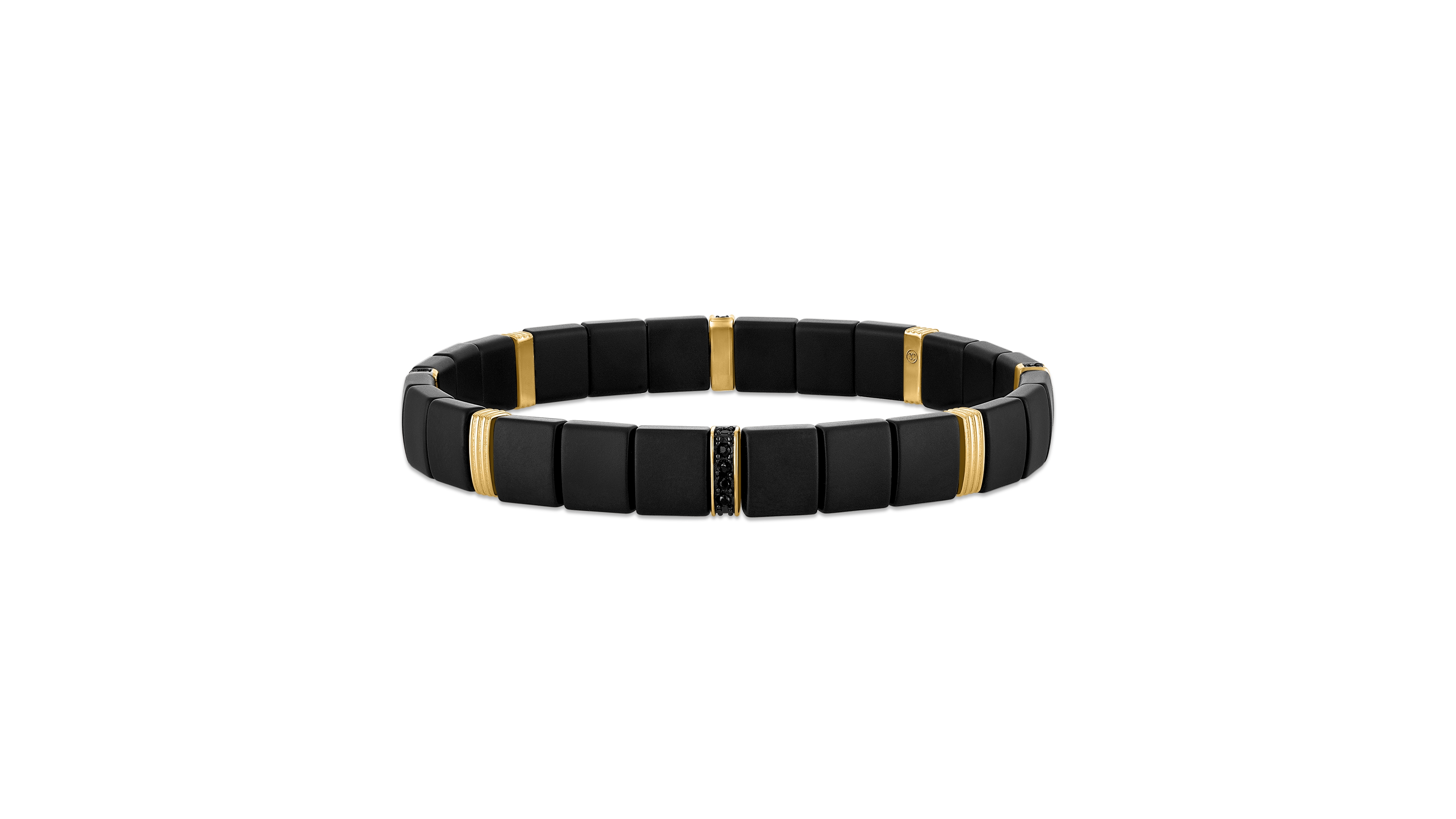 Esquire Men's Jewelry Black Spinel Beaded Stretch Bracelet in 14k Gold-Plated Sterling Silver