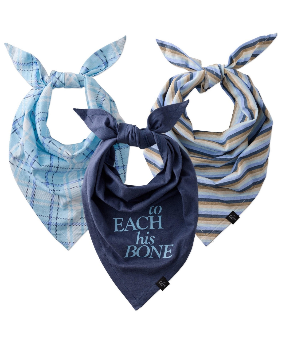 Pet Passion Bandit The Pet Bandana, 3 Pack - Blue preppy plaid