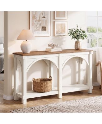 63 Solid Wood Console Table with 2 Tier Shelves