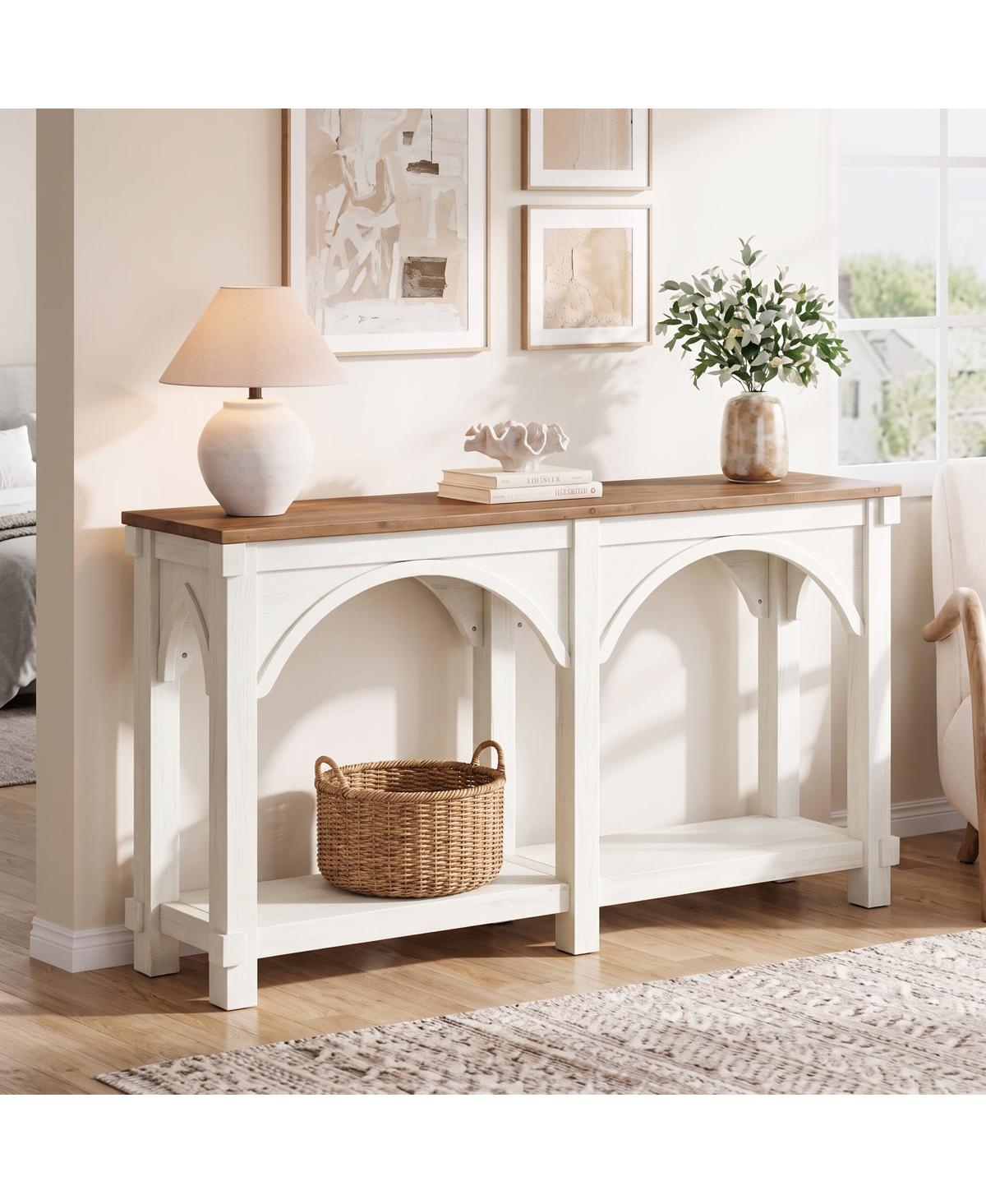 Tribesigns 63 Solid Wood Console Table with 2 Tier Shelves