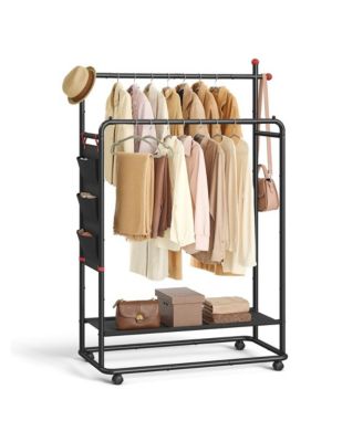 Rolling Double Rod Garment Rack for Bedroom Closet and Clothing Storage