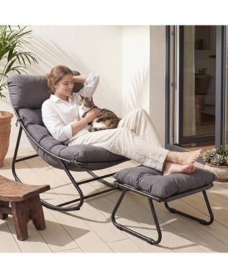 Oversized Outdoor Rocking Chair, Wide Patio Lounge Chair with Extra Thick Cushion for Porch Garden