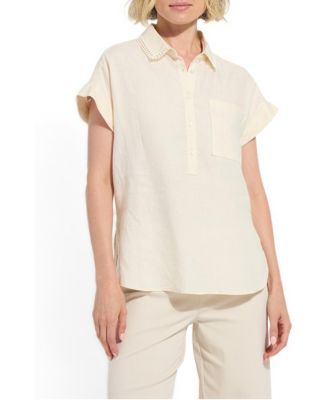 Women's Althea Embroidered Collar Short-Sleeve Linen Shirt