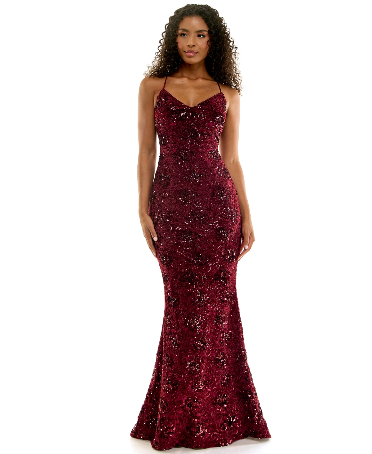 Seni & Cade Juniors' Sequin Floor-Length V-Neck Gown