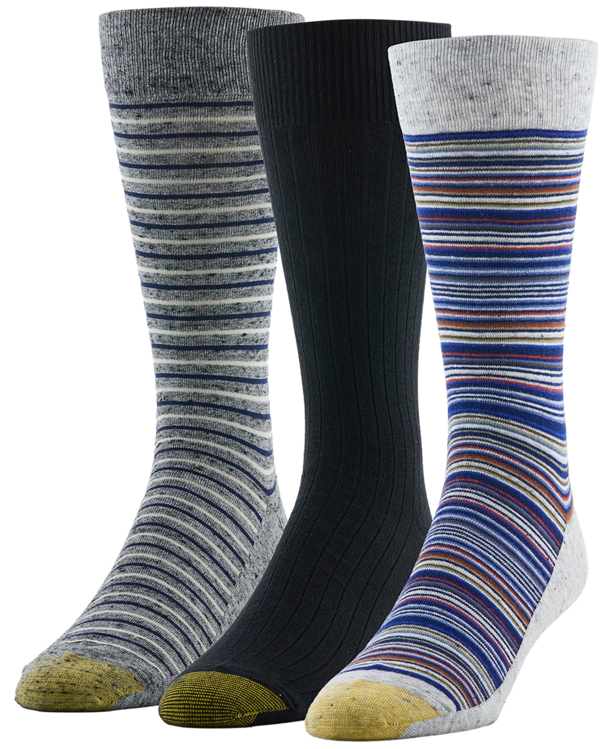 Gold Toe Men's Frankie Stripe Ribbed-Cuff Crew Socks, 3-Pack