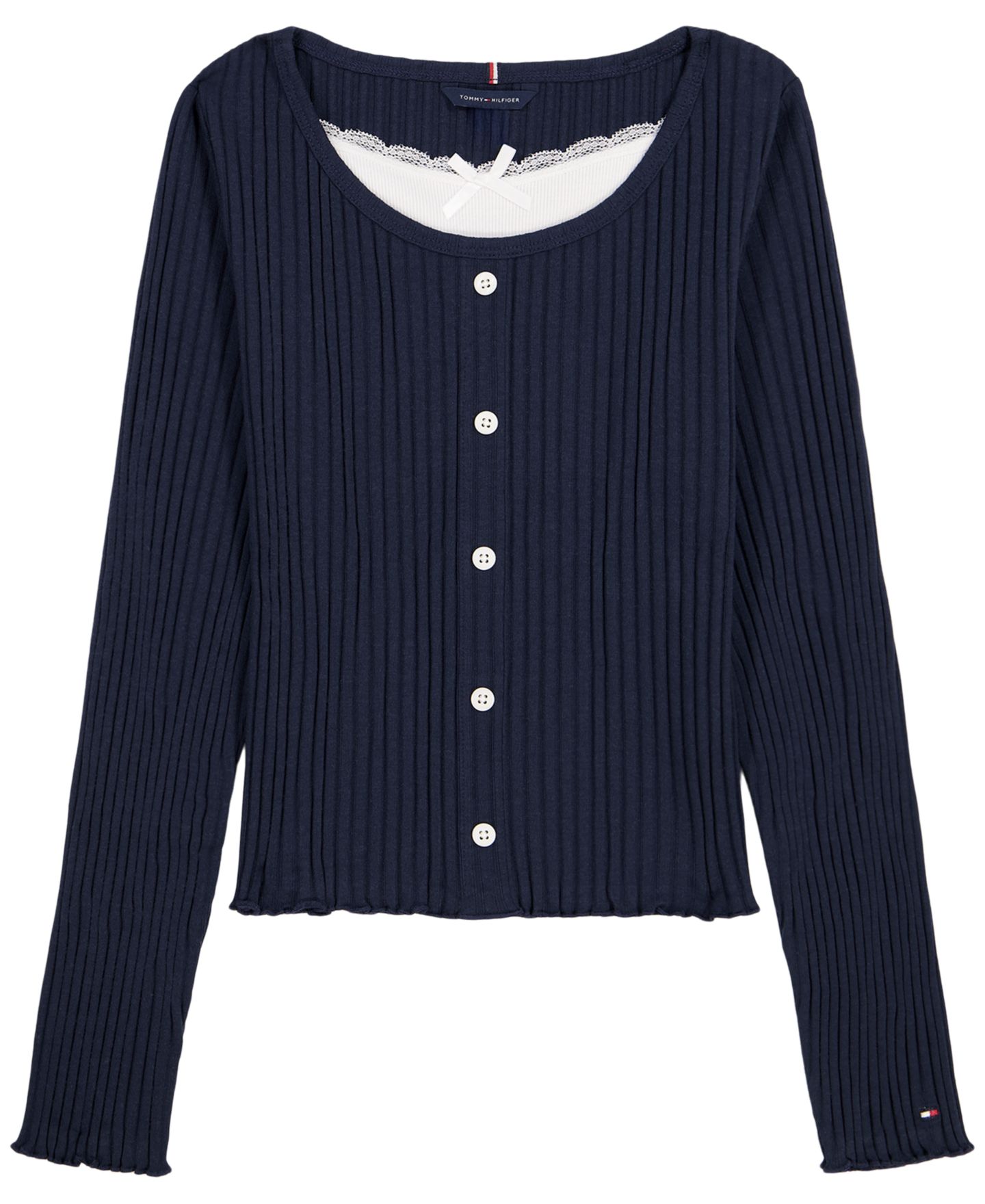 Топ Tommy Hilfiger Fooler Ribbed Lace-Trim Long-Sleeve для девочек, цвет: Мерло — фото 4