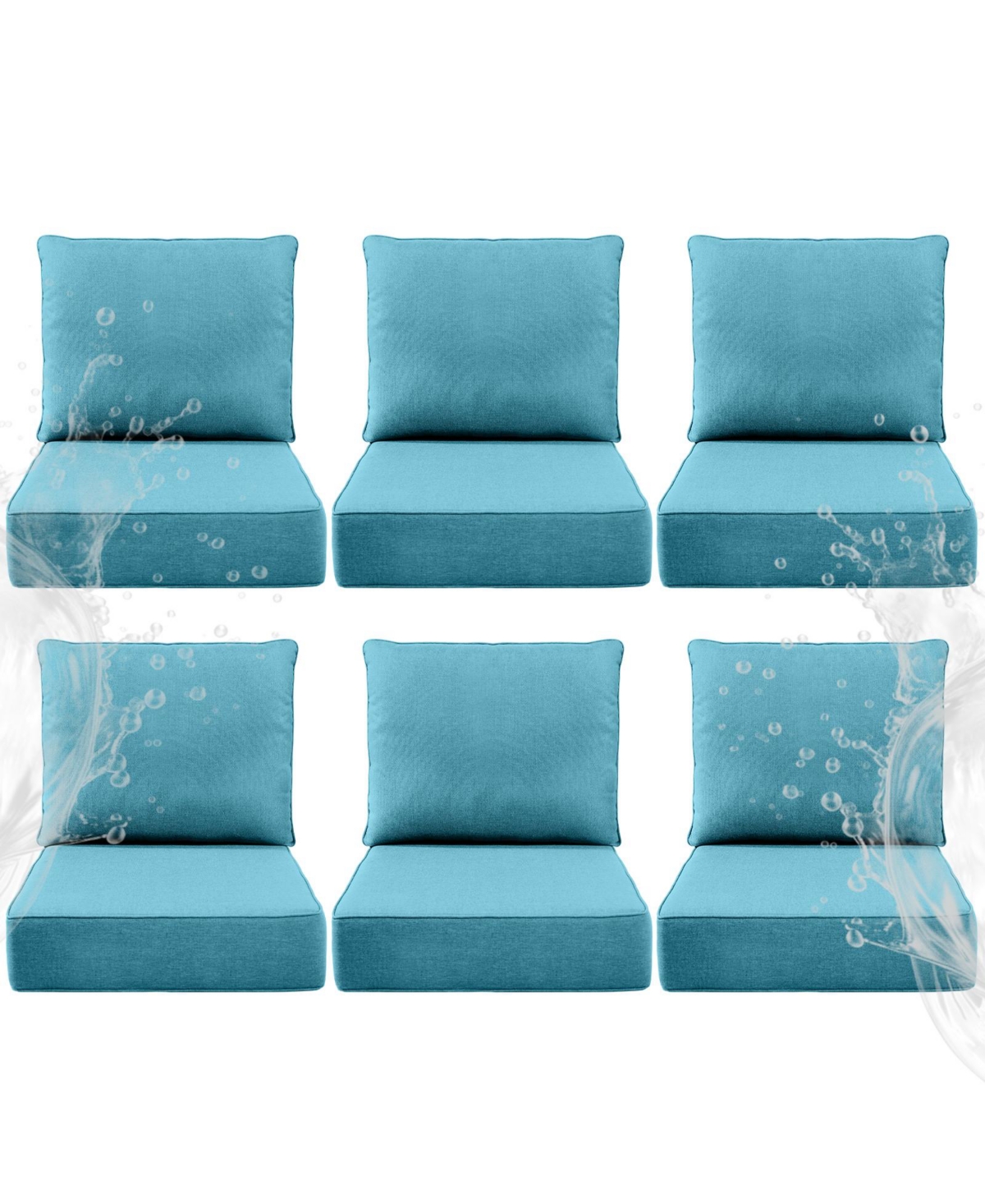 Pocassy 6" Thick 24 x 24 in Outdoor Chair Cushions Set, Waterproof Fade-Resistant Deep Seat Cushions, Seat and Backrest - Light blue