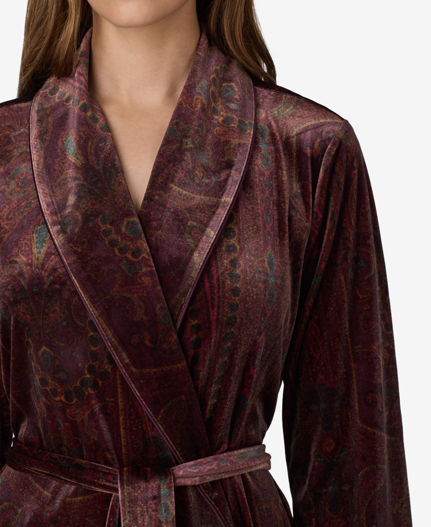 Халат Shawl-Collar, длинный рукав, бархат — Lauren Ralph Lauren, цвет: Тёмный красный — фото 2