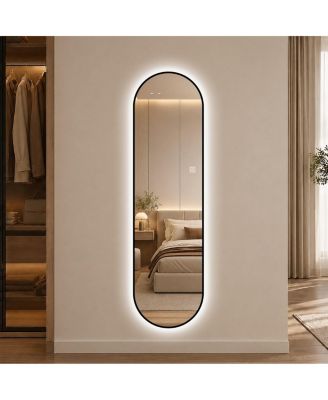 65" x 18" Full Length LED Mirror with Capsule Shape Dimmable 3-Color Lighting for Bedroom and Dressing Room