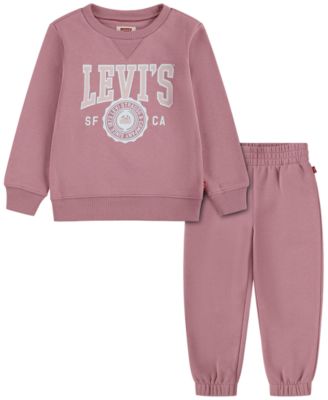 Girls' 2T-4T Crewneck Graphic Fleece Sweatshirt and Joggers, 2-Piece Set