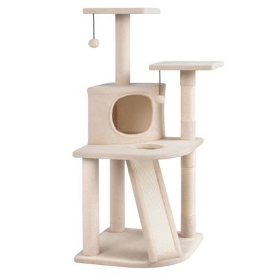 44 Inch Kitten Tower with 2 Plush Perches Large Condo and 2-in-1 Scratching Climbing Ramp