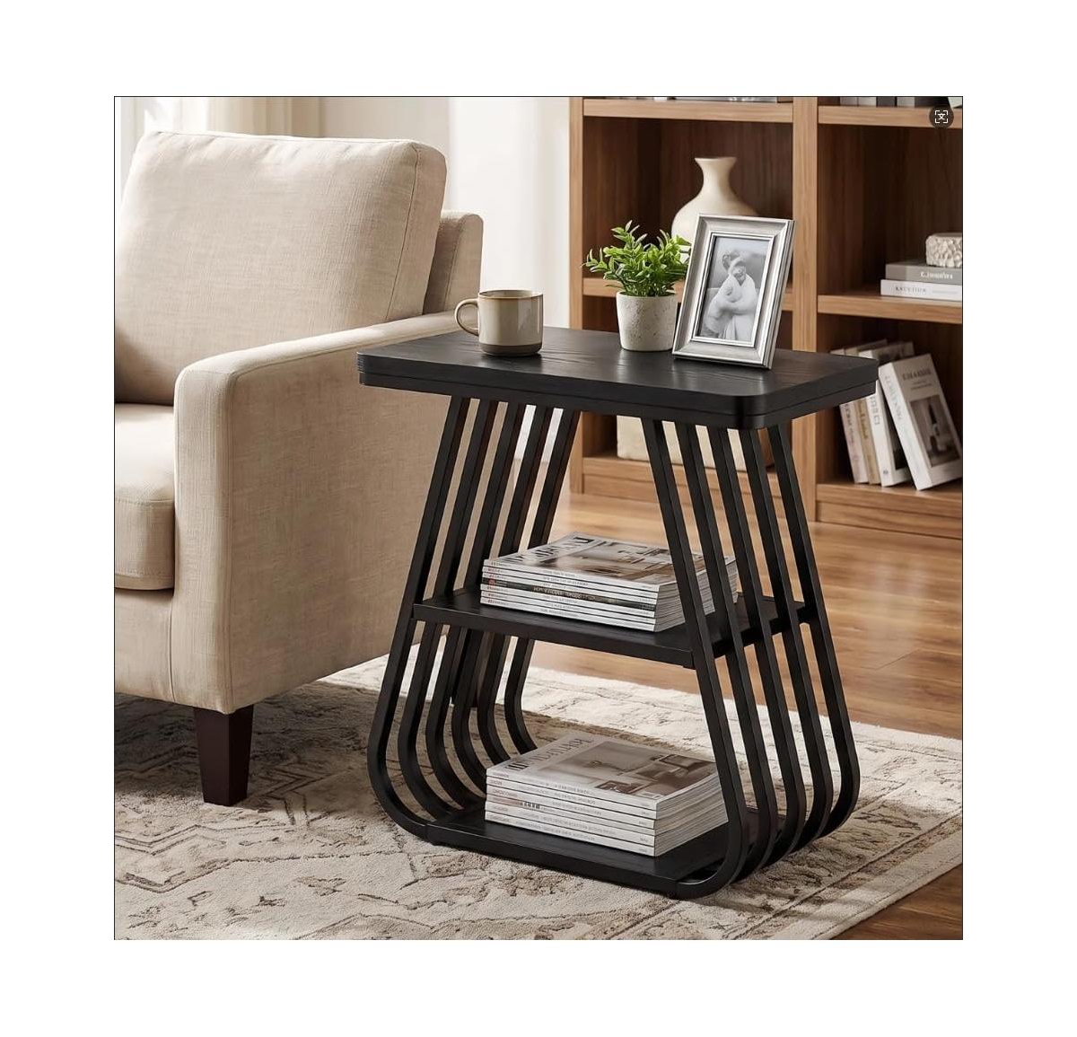 Tribesigns Industrial End Table for Living Room, 3-Tier Side