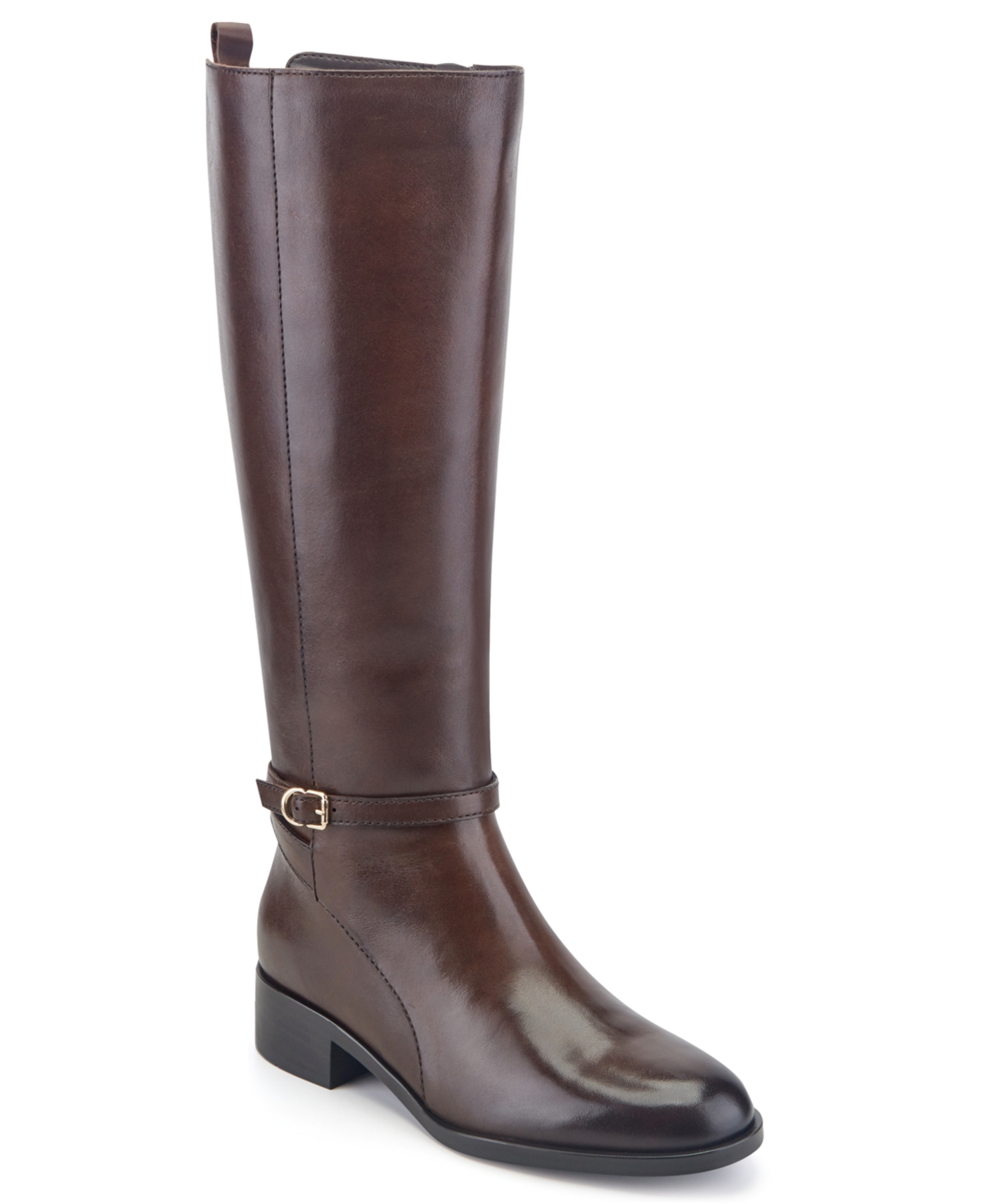 Easy Spirit Women's Bitty Knee-High Leather Riding Boots - Dark Brown Leather