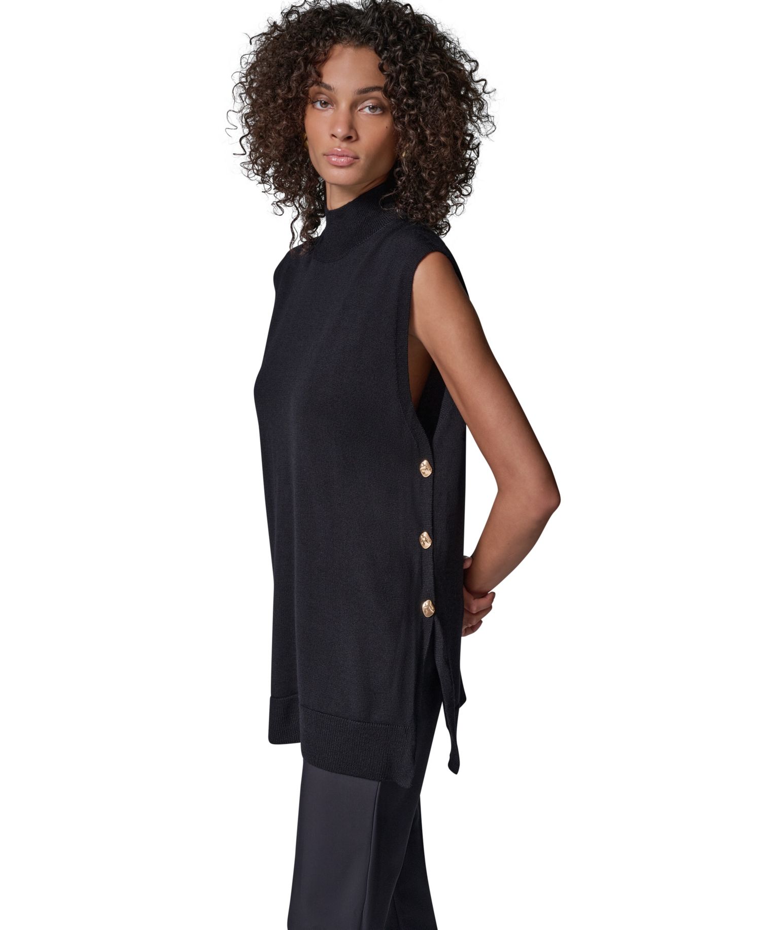 Women's Merino Wool Mock Neck Sleeveless Tunic Sweater